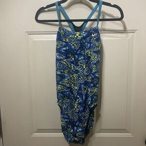 Nike Women's Racerback Blue Green 1 Piece Swimsuit 10 Athletic Resort